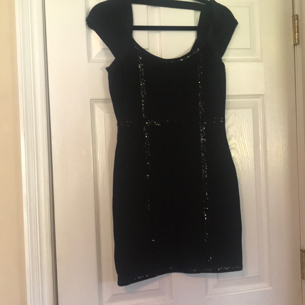 Guess Black Fitted Dress with Sequins Size Medium